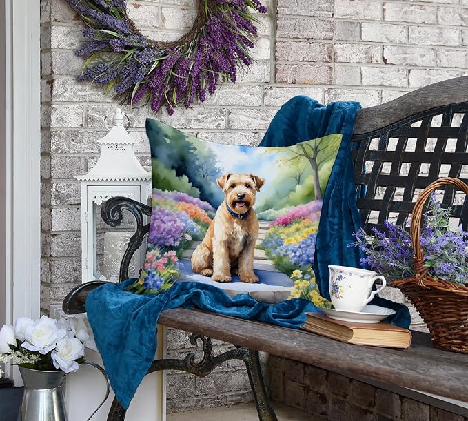 Caroline's Treasures Wheaten Terrier Spring Path Throw Pillow Machine Washable, Indoor Outdoor Decorative Pillow for Couch, Bed or Patio, 18Hx18W