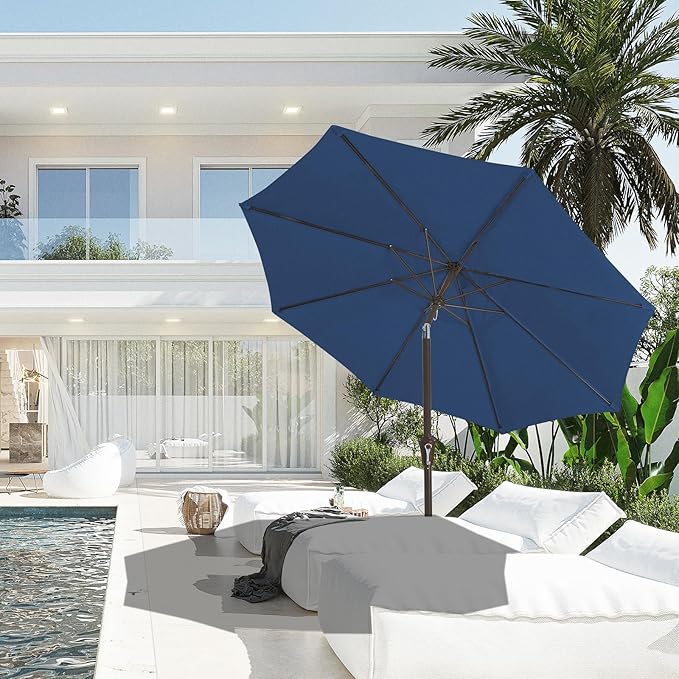 JEAREY 9FT Outdoor Patio Umbrella Outdoor Table Umbrella with Push Button Tilt and Crank, Market Umbrella 8 Sturdy Ribs UV Protection Waterproof for Pool, Deck, Backyard, Garden (Blue)