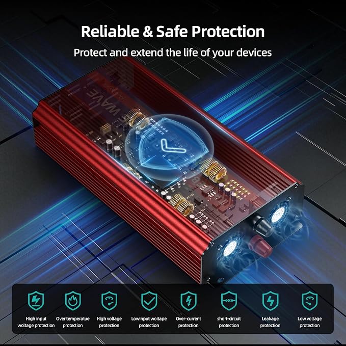 2000W Pure Sine Wave Inverter - 4000W Surge Peak, 12V DC to 110V AC Heavy Duty Power Inverter for RV, Truck, Home, Solar, Off-Grid, Outdoor, Car Converter with Dual AC Outlets and LCD Display