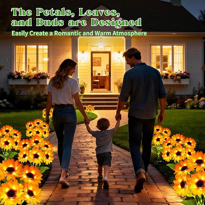 Solar Sunflower Lights Outdoor Garden Decor, 2 Pack with 12 Sunflowers,8 Lighting Modes, Birthday Gifts for Mom Women, Outdoor Decorative Stakes Light for Landscape Yard Patio Lawn