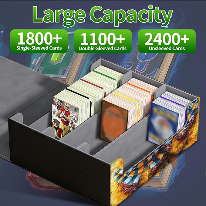 Large Card Deck Box for MTG, Fits 1200+ Sleeved Cards, PU Leather Storage Case with Strong Magnetic Closure, Multiple Colors Available for TCG CCG Baseball Card Collections, Scarf Scalper
