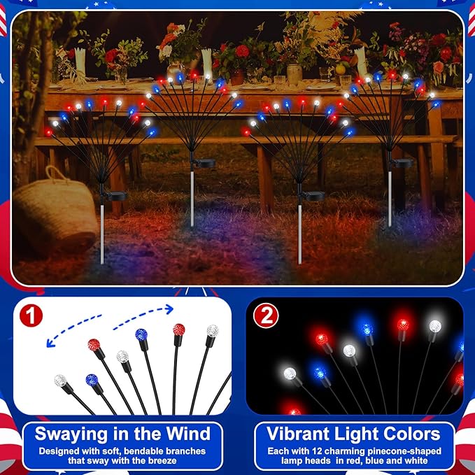 Rossesay 4 Pcs Solar Firefly Lights for Garden Swaying Lights Decoration Outdoor Garden Fairy Light for Yard Pathway Patio Lawn Waterproof Firefly Stake for Outside Holiday Decor(Pineapple Ball)