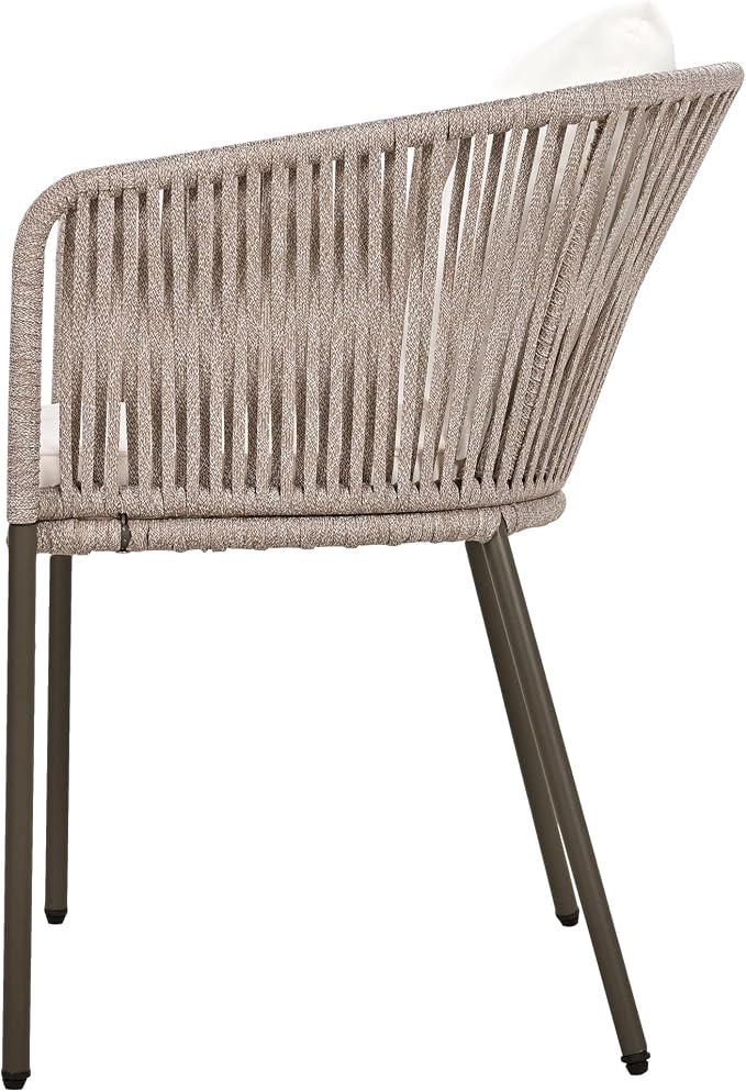VilroCaz 7 Pieces Patio Dining Set, All-Weather Outdoor Conversation Set Gathering Set with Acacia Wood Tabletop and Metal Frame, Dining Table and Chairs for Garden Backyard Balcony (Beige Rope)