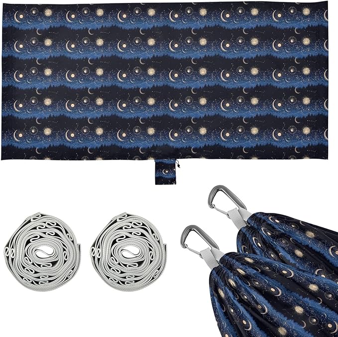 Camping Hammock Outdoor Hammocks for Outside Sun Moon Forest Starrysky Beach Trees Portable Lightweight with Pockets Tree Straps Indoor
