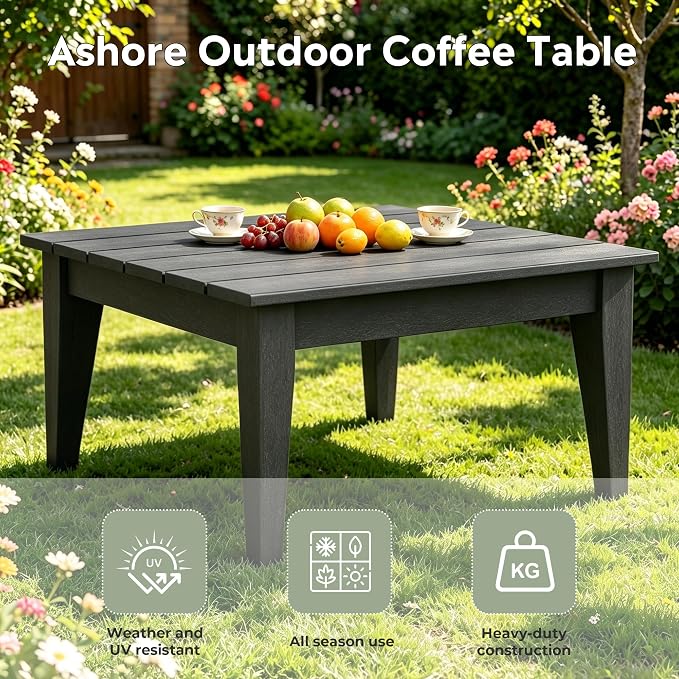 WestinTrends Ashore Outdoor Coffee Table, 32 Inch All Weather Poly Lumber Adirondack Patio Coffee Table Square Low Table, Gray