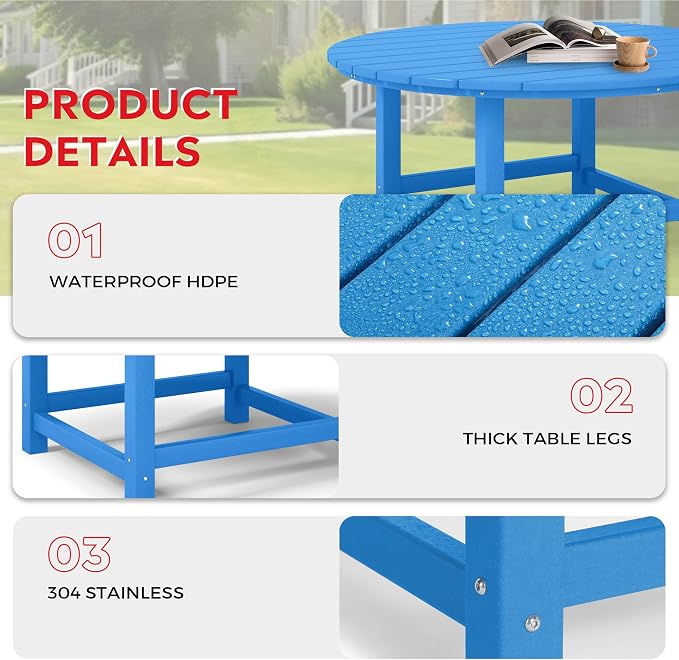 Costaelm Paradise Kids 5-Piece HDPE Outdoor Patio Round Dining Table and Chairs Set, Pacific Blue