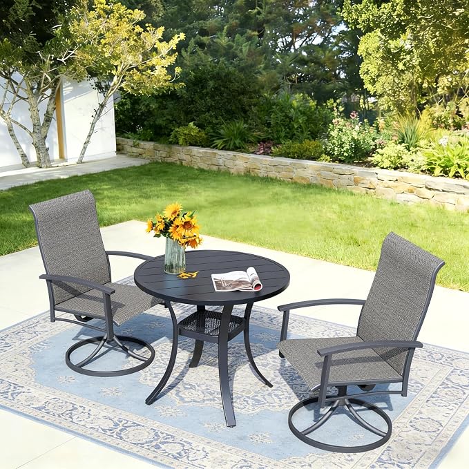 Outdoor Swivel Rocker Dining Chair Set of 2, All Weather Patio Dining Chair with Textilene High Back and Metal Frame, Backyard, Lawn Garden and Deck Porch Patio Furniture Set