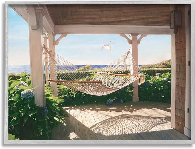 Stupell Industries Tranquil Hammock Warm Sunlit Porch Rural Garden Framed Wall Art, Design By Tom Mielko