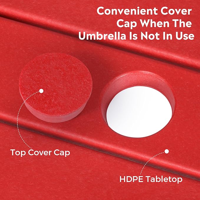 Costaelm Outdoor Bar Table, 42" Counter Height Square Patio Cocktail Bar Table with Umbrella Hole, Patio Bistro Dining Pub Table for Front Porch Deck Backyard Garden, Red