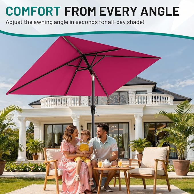 AreShark 6.5' x 10' Rectangular Patio Umbrellas for Outdoor, Outdoor Table Umbrella, Large Outdoor Patio Umbrellas with 6 Sturdy Ribs for Pool, Garden, Deck & Market (Rose Pink)