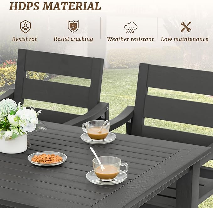 Cozyman Patio Table and Chairs Set, HDPS 5-Piece Outdoor Dining Set, Patio Furniture for Deck, Poolside, and Backyard, Dark Gray