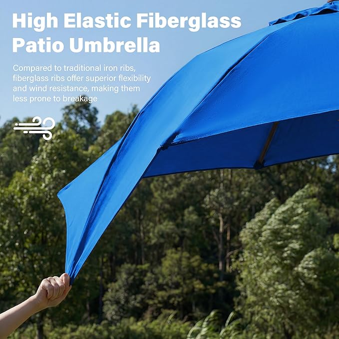 JEAREY 9FT Outdoor Patio Umbrella,Market Table Umbrella with 8 Fiberglass Ribs, Pool Umbrella with Tilt and Crank, UV Protection Lightweight & Wind-Resistant for Lawn, Garden, Deck and Backyard, Royal Blue
