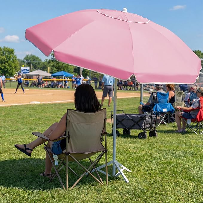 JEAREY 6.5ft Sun Shade Umbrellas, Portable Umbrella with Stand, Lightweight Sun Protection Free Standing Sport Umbrella for Outdoor Sports, Camping, Fishing, Patio, Beach, Sakura Pink