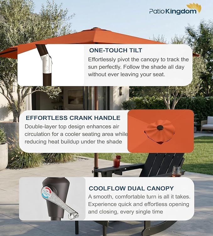 PatioKingdom 10FT Patio Umbrella with Push Button Tilt and Crank, Outdoor Market Umbrella with 8 Fiberglass Ribs, UV Protection Table Umbrella for Pool,Backyard,Garden,Deck