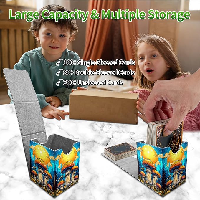 Strawberry Cat Card Deck Box for MTG, Personalized Card Storage Case Fits 120+ Sleeved Cards, Premium Leather TCG Box with Strong Magnetic Closure for Magic, CCG, PTCG, Baseball Cards