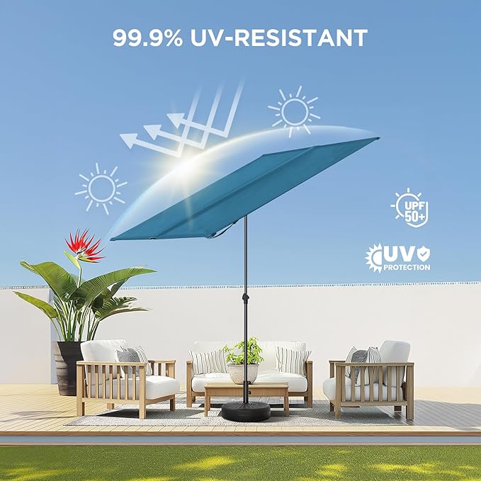 HOMSHADE 6x4ft Outdoor Balcony Umbrella - Flat Porch Pool Patio Umbrella Rectangular Canopy Shade UPF50+ UV Protection 360° Rotating & Tilting All Angles Applicable (Peacock Blue, No Base)