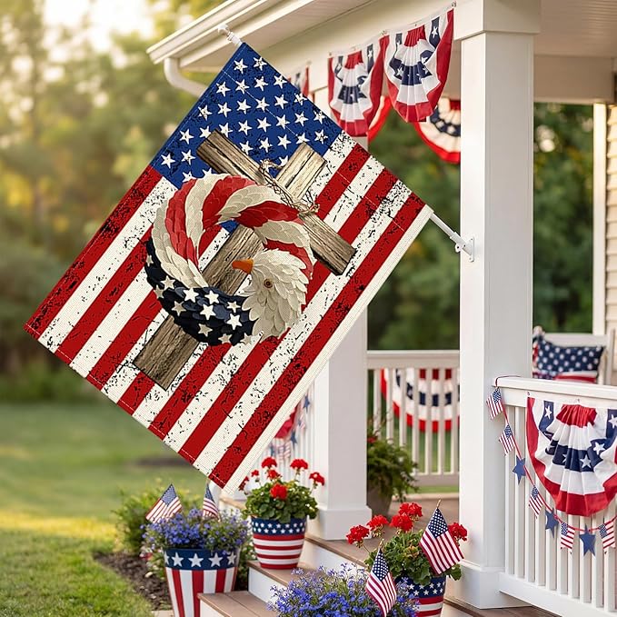 OTOSTAR Welcome Patriotic America 4th of July Garden Flag 28x40 Inch Double Sided Red White Blue Stars and Stripes Yard Outdoor Decorative Independence Day Memorial Day Garden Flag (Eagle)