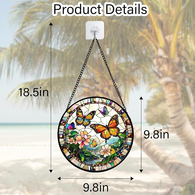 DASTOLL Stained Glass Window Hanging, Butterflies Flying in the Sky Suncatcher for Doors Home Sun Catchers Decoration and Christmas, Mother's Day Birthday Gifts for Women, Men, and Mom 9.8 in