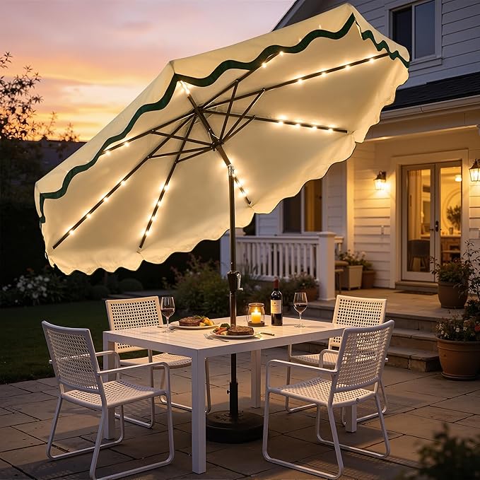 Weaxty 10FT Patio Umbrella, Trendy Color Scalloped Edge, UV-Resistant Canopy Outdoor Table Market Umbrella, Tilt Adjustment, Crank, Heavy-duty 8 Ribs for Backyard Poolside Deck Beach Lawn Backyard
