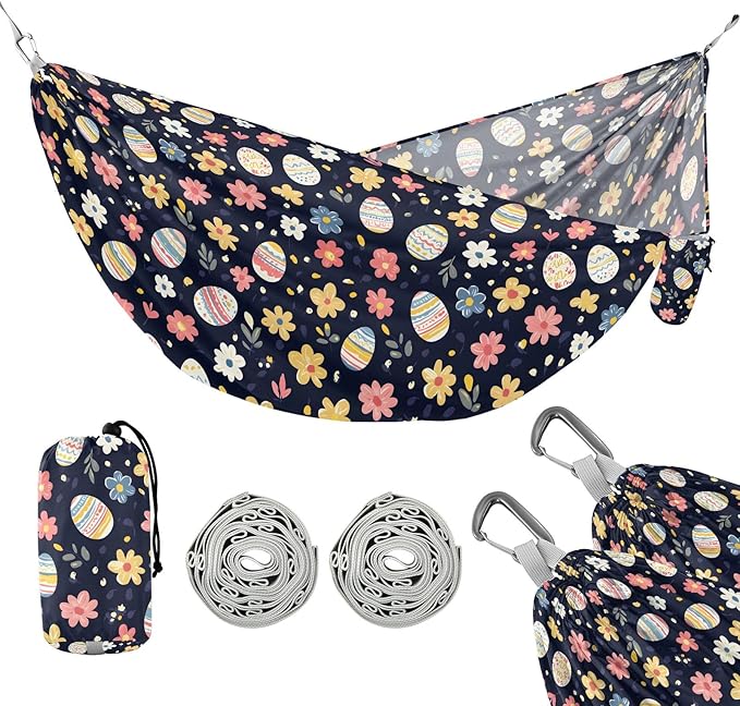 Camping Hammock Outdoor Hammocks for Outside Egg Flower Beach Trees Portable Lightweight with Pockets Tree Straps Indoor