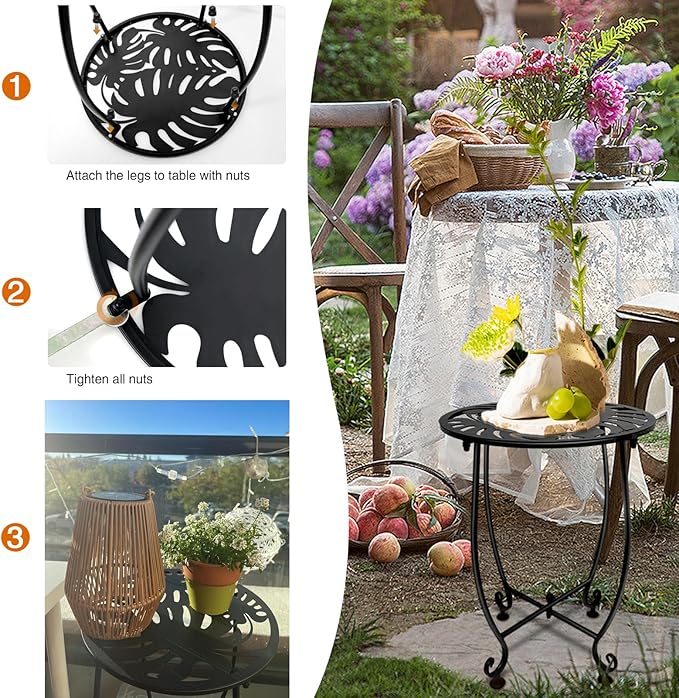 Outdoor Side Table for Small Spaces, 2 Pack 14 Inch Round Metal End Table for Patio Balcony Yard Porch, Anti-Rust Waterproof Accent Table for Indoor Outdoor Use, Easy Assembly