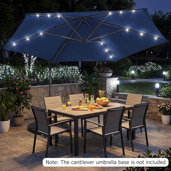 Tangkula 10ft Patio Umbrella with Solar Lights, Offset Cantilever Outdoor Umbrella with LED Lights, 360 Degree Rotation, Air Vent for Pool Deck Garden Backyard (Navy)