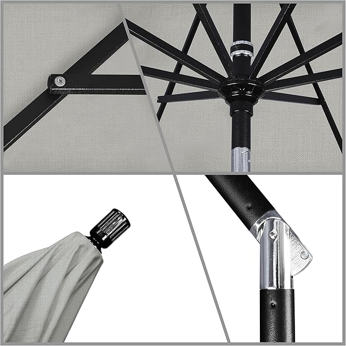 California Umbrella 11Ft Premium Sunbrella Patio Umbrella, Hand-Crank, Tilt-Collar, Black Frame, Granite Fabric