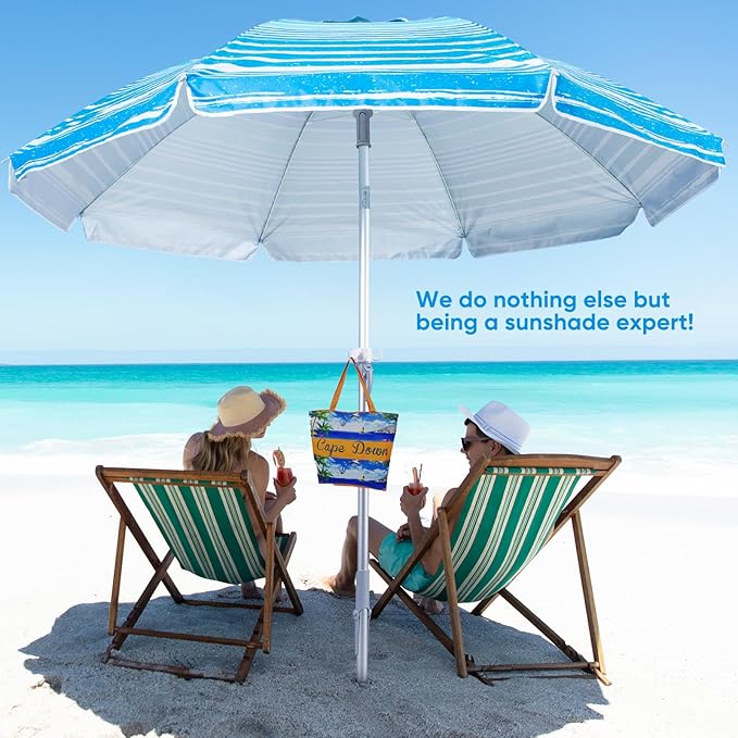 Tempera Heavy Duty High Wind Beach Umbrella with Sand Anchor & Carry Bag | Patio Outdoor Umbrella with Aluminum Frame and Push Button Tilt, Ideal for Travel Garden Lawn, UPF 60+