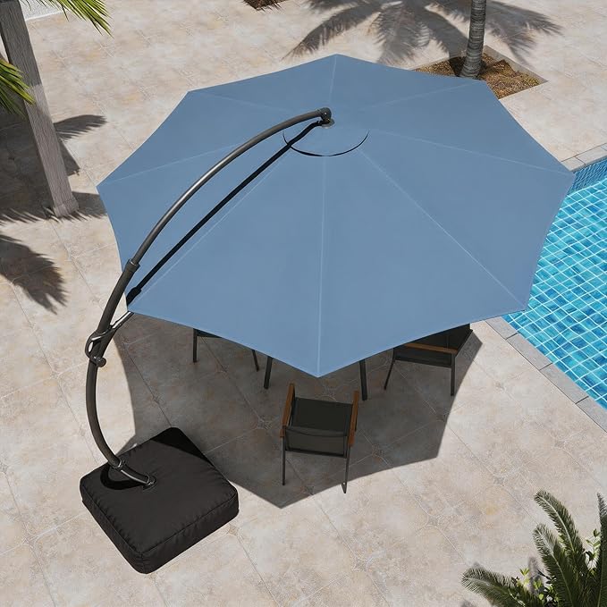 LAUSAINT HOME 12ft Patio Cantilever Umbrella with Base Included, Outdoor Curvy Round Offset Umbrella, Heavy Duty Aluminum, 360° Rotation for Pool, Deck, Lawn, Backyard (Navy blue)