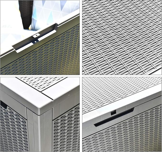 Modern-Depo 100 Gallon Deck Box Waterproof Outdoor Storage Bench | Polypropylene PP Garden Tools Pool Towel Storage Bin Porch Delivery Box, Gray