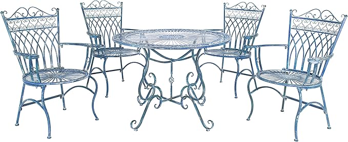 Safavieh PAT5003C Outdoor Collection Thessaly Victorian Antique Blue 5-Piece Set Dining