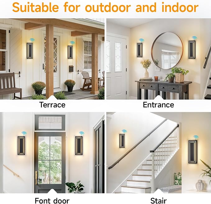 Dusk to Dawn Outdoor Wall Sconce,Outdoor Light Fixtures,16 in,24W | Black, Modern Square Exterior Lights Wall Mount For House,Garage ,Porch,Patio, With 3000K Warm White LEDs,Waterproof ,2 Packs