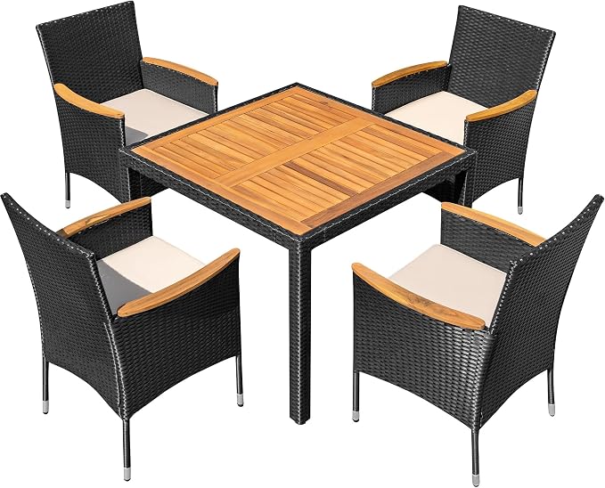 GUNJI 5 PCS Patio Table and Chairs Sets Small Outdoor Dining Set for 4 (Black)