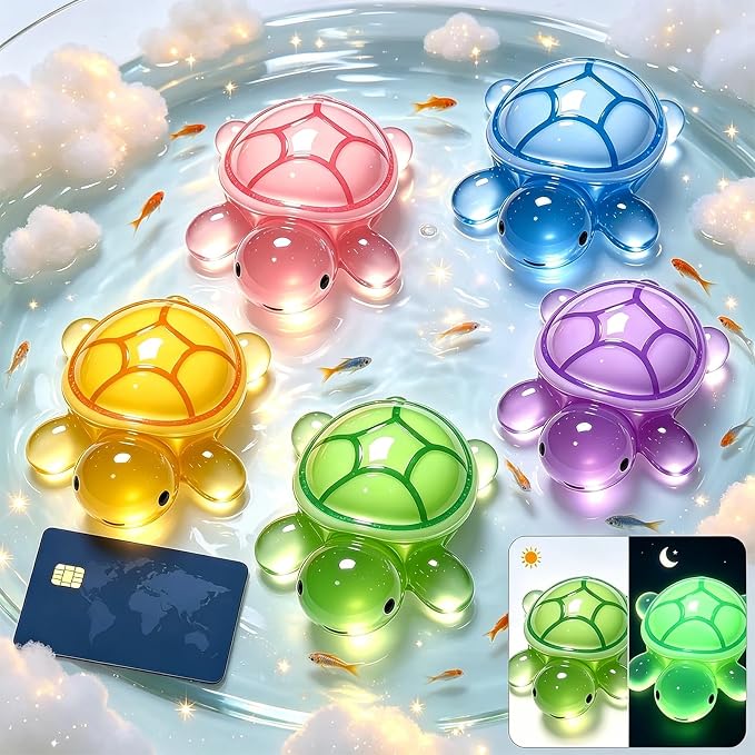 5 Pcs Large Glow in The Dark 3D Resin Turtles Miniature | Garden Figurines, DIY Dollhouse Fish Tank Fridge Wall Art Accessories, Safe Durable Non Fading, 3.2 Inch, 5 Colors