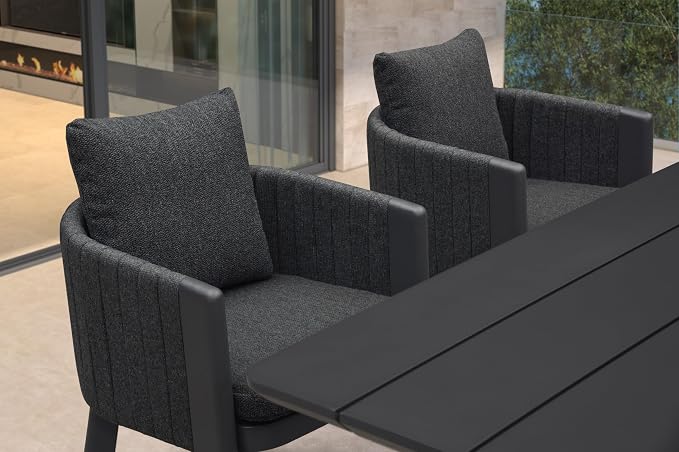 PURPLE LEAF Luxury 9-Piece Outdoor Dining Set for 8 Powder-Coated Aluminum Patio Table and Handwoven Olefin Rope Chairs with Cushions Modern Weather-Resistant Patio Furniture Carbon Slate Color