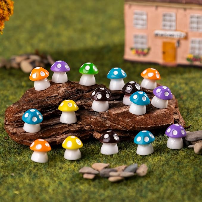 80P Mini Mushrooms, Tiny Resin Mushroom Figurines Small Little Resin in Bulk for Miniature Landscape Aquarium Potted Fairy Garden Home Decor Accessories Party Favors Gifts