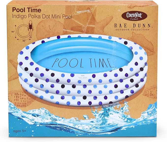 Rae Dunn x CocoNut Float Indigo Polka Dot Mini Pool - Pool Time Theme - Inflatable Swimming Pool for Kids - Great Splash Pool for Backyard, Summer Parties & Swim Events