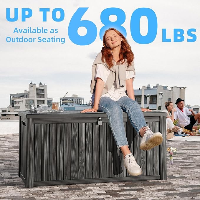 Vixzen 200 Gallon Deck Boxes Outdoor Waterproof, Lockable Storage Box for Patio Cushions Storage Furniture, Garden Tools, Pool Supplies, Weatherproof and UV Resistant (Black, 200 Gallon)