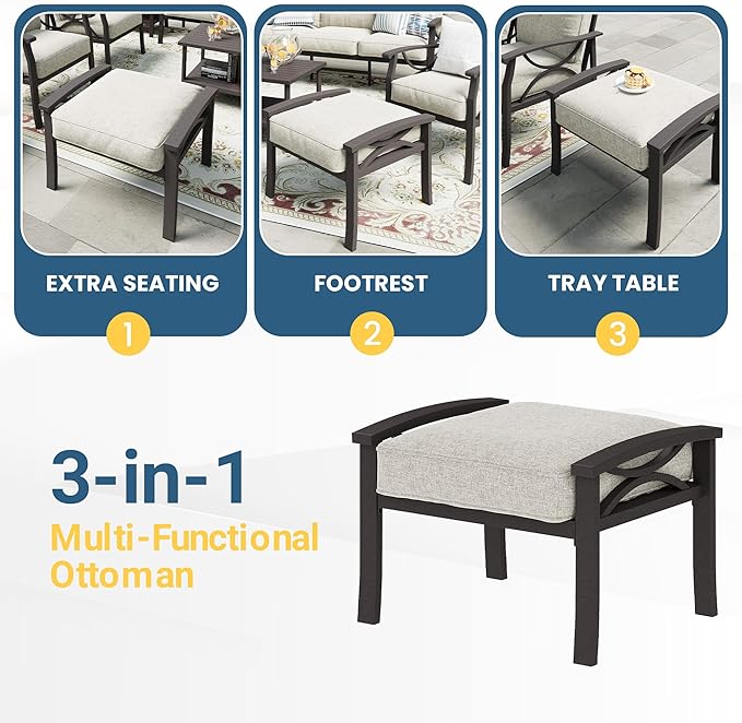 RoyalCraft 8-Pieces Outdoor Patio Furniture Set, Outdoor Metal Sectional Furniture with Cushions, Outdoor Conversation Seating Set with Coffee Table for Balcony, Backyard, Garden, Deck, Beige