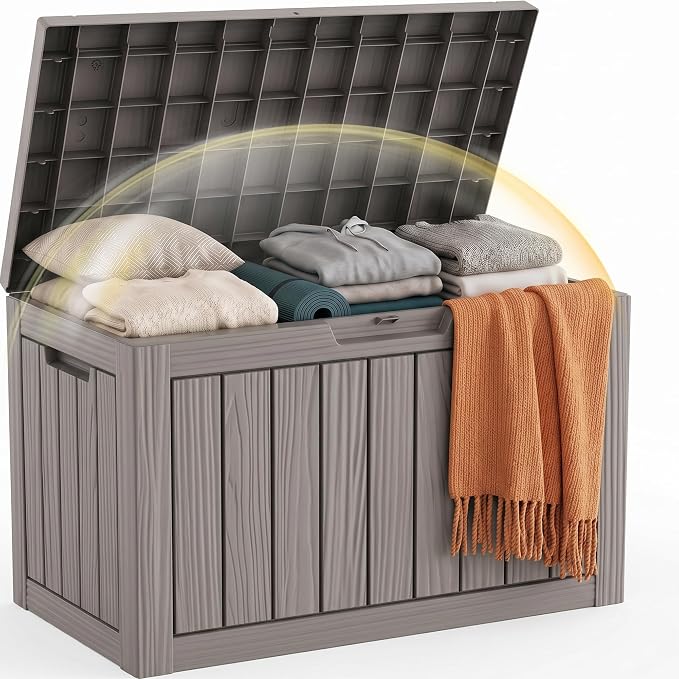 EFU Outdoor Storage Box 60 Gallon Deck Box (Indoor & Outdoor) Lockable UV Resistance Waterproof Resin Storage Bin Storage Box for Outdoor,Patio Storage(Taupe)