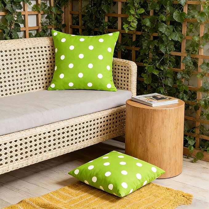 SquarePie Pack of 2 Outdoor Pillow Covers, Waterproof Decorative Throw Pillowcase Shell, Garden Cushion Shams Cases for Spring Patio Couch Balcony Bench,20x20 inch Green Polka Dot