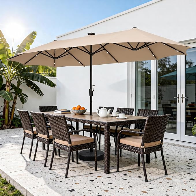Ainfox 13ft Large Patio Umbrella with Base, Double-Sided Big Outdoor Umbrella for Poolside