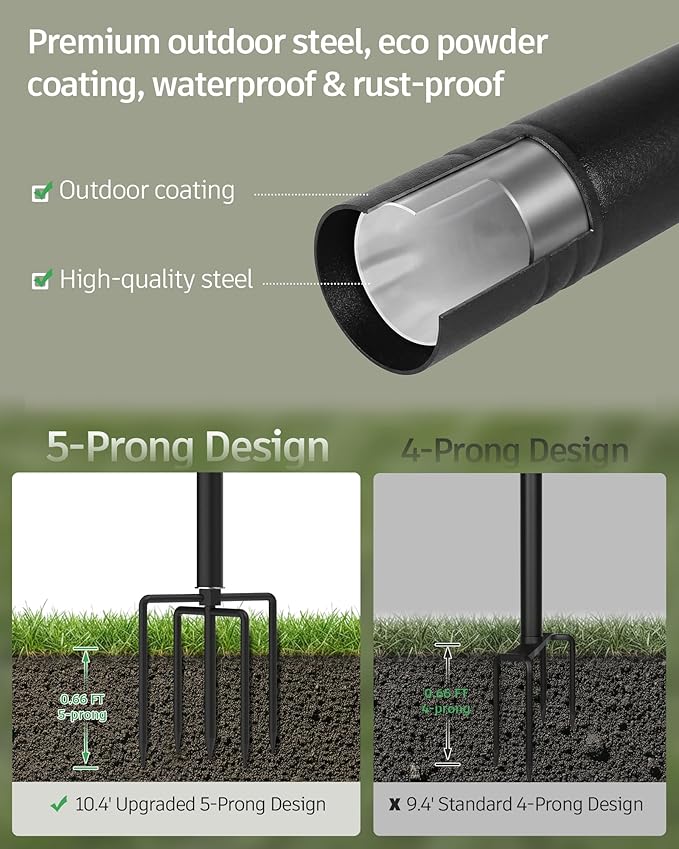 LAND·VOI Outdoor String Light Poles 4 Pack, Heavy Duty String Light Poles for Outside with 5-Prong Base & Adjustable Height, Perfect for Backyard, Patio, Garden, Fence and Party Decor
