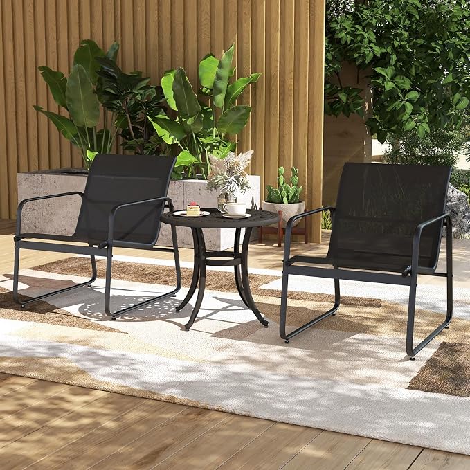 Tangkula 24 Inch Patio Side Table, Cast Aluminum End Table with Adjustable Footpads, Outdoor Small Coffee Table, Round Metal Patio Table for Poolside, Backyard, Balcony (1, Black)