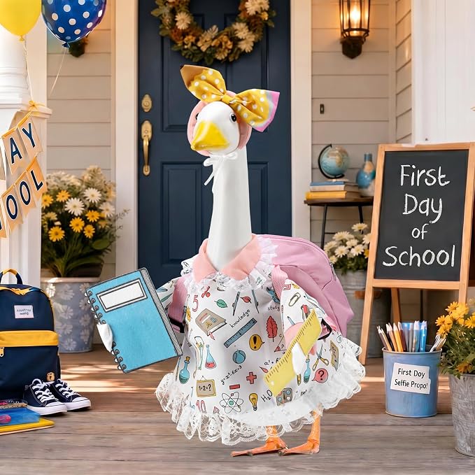 Back to School Porch Goose Outfits for 23 Inch Plastic & Cement Goose Statue,Classroom Clothes & Costume Decor for Garden Patio Lawn Yard Outdoor