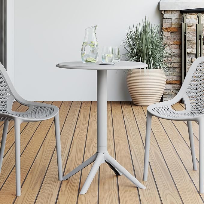 Costaelm Patio Table for 4-Person, Outdoor Patio PP Round Dining Table, All-Weather Bistro Dining Table for Backyard Deck Porch Poolside, Gray