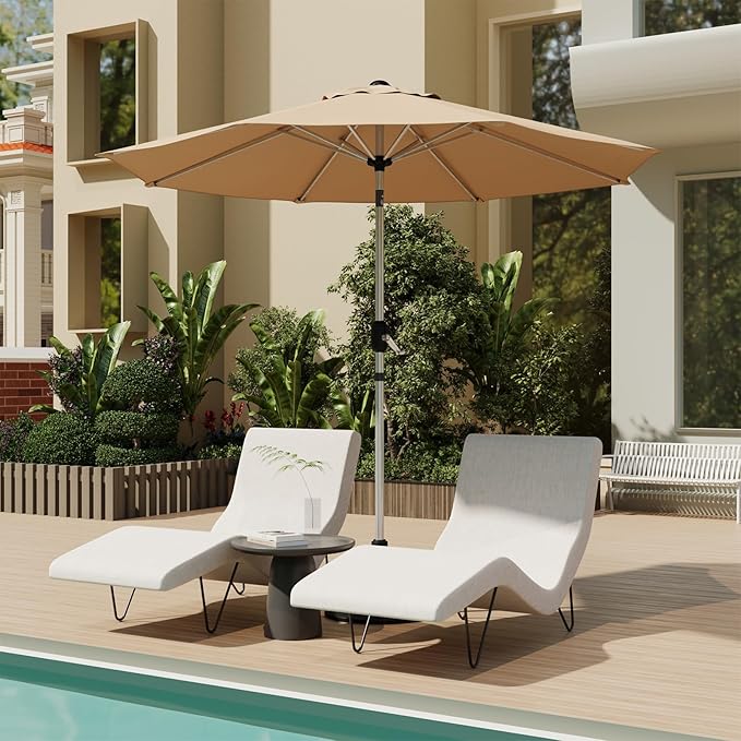 9FT Aluminum Outdoor Patio Umbrella, Fade-Resistant Market Umbrella with Push Button Tilt Function, 8 Sturdy All-Aluminum Ribs for Gardens, Patios, Backyards & Pools