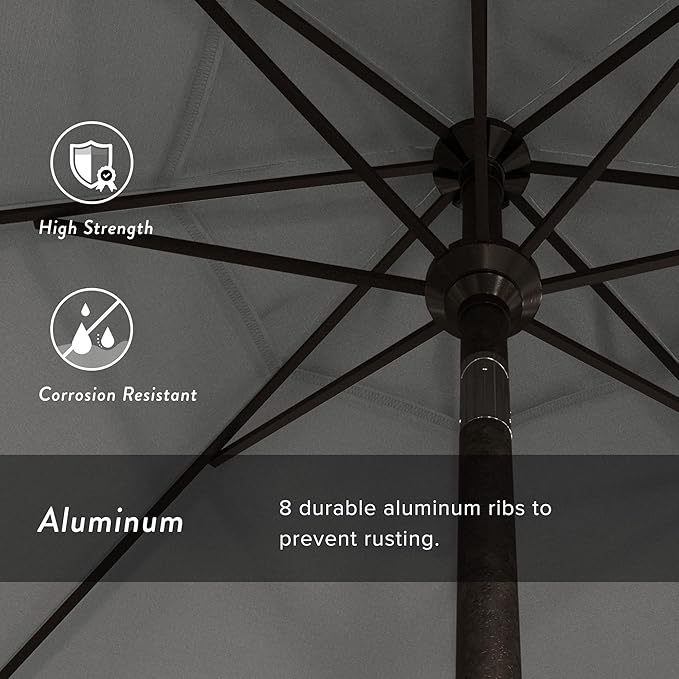 California Umbrella 9' Round Aluminum Market Umbrella, Crank Lift, Push Button Tilt, Bronze Pole