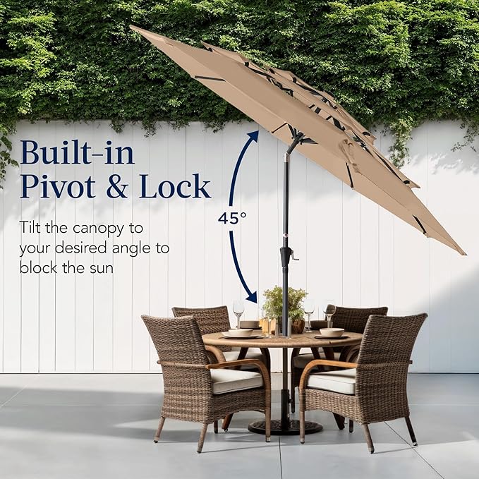 Best Choice Products 10ft 3-Tier Market Patio Umbrella, Outdoor Sun Shade with Tilt, Crank Lift, 8 Ribs for Backyard, Deck, Poolside