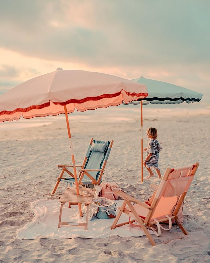 Business & Pleasure Co. Amalfi Rivie Umbrella - 6.5' Boho Beach Umbrella, UPF 50+ UV-Resistant Canvas, Premium Wood Pole, Sturdy Yet Lightweight